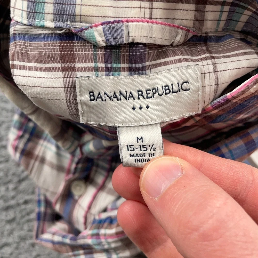 Banana Republic Shirt Mens Medium Multicolor Plaid Lightweight Cotton 15 15.5